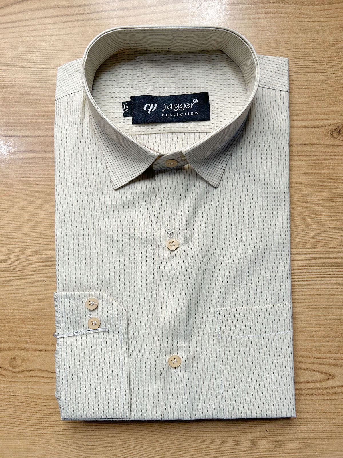 MFS735 Ivory Pinstriped Formal Dress Shirt For Men