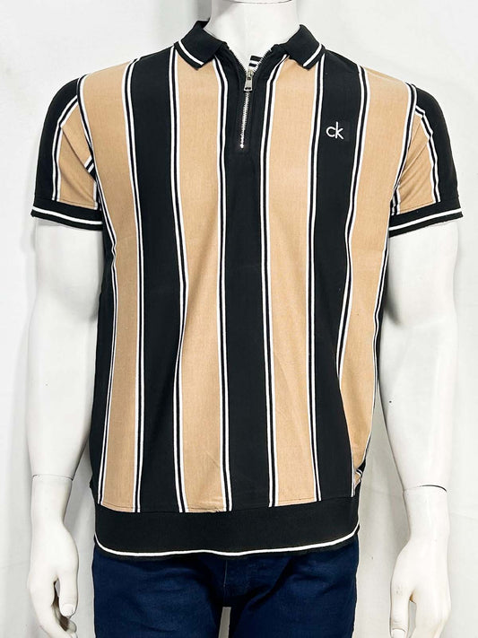 Brown Striped Polo T-Shirt For Men MTS457