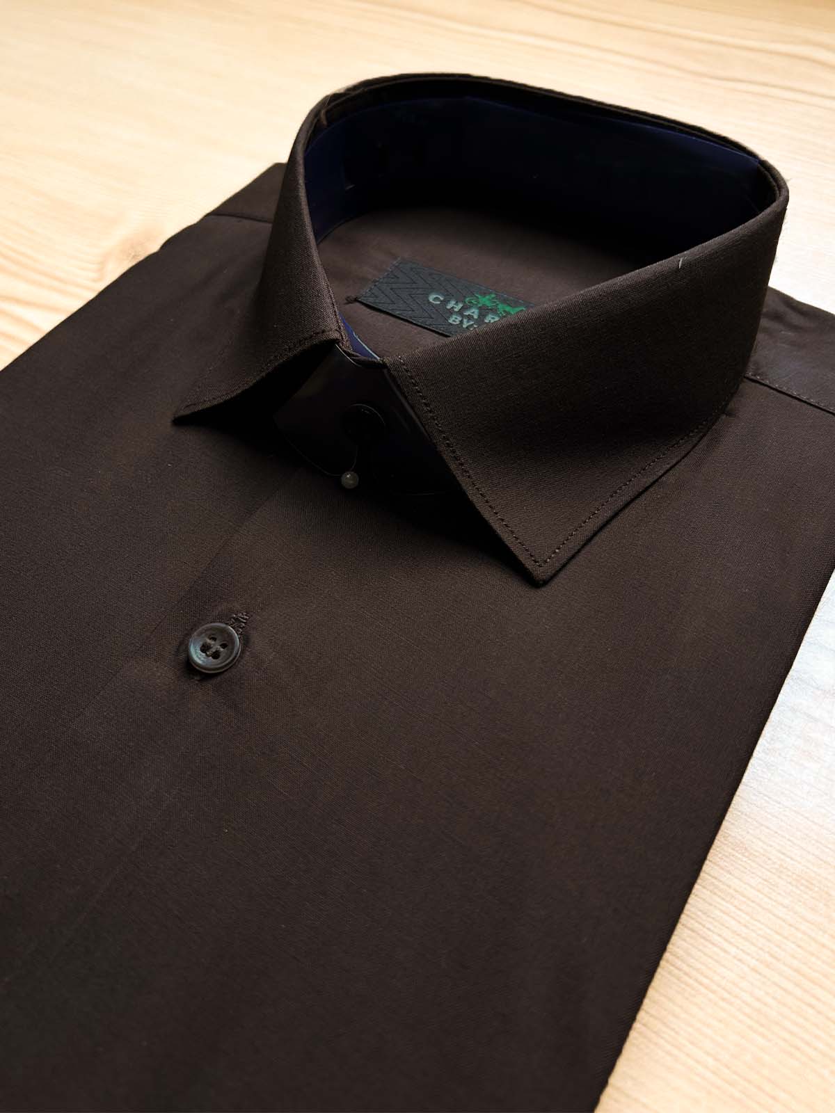 Dark Brown Plain Formal Dress Shirt For Men MFS476