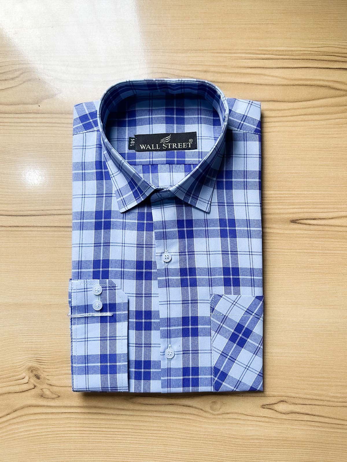 Blue Checks Formal Dress Shirt For Men MFS577