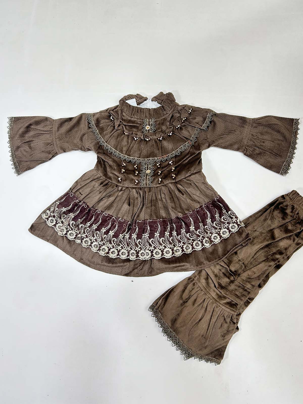 1Yr - 4Yrs Velour Brown Suit For Girls RZ GS312