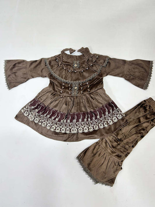 1Yr - 4Yrs Velour Brown Suit For Girls RZ GS312