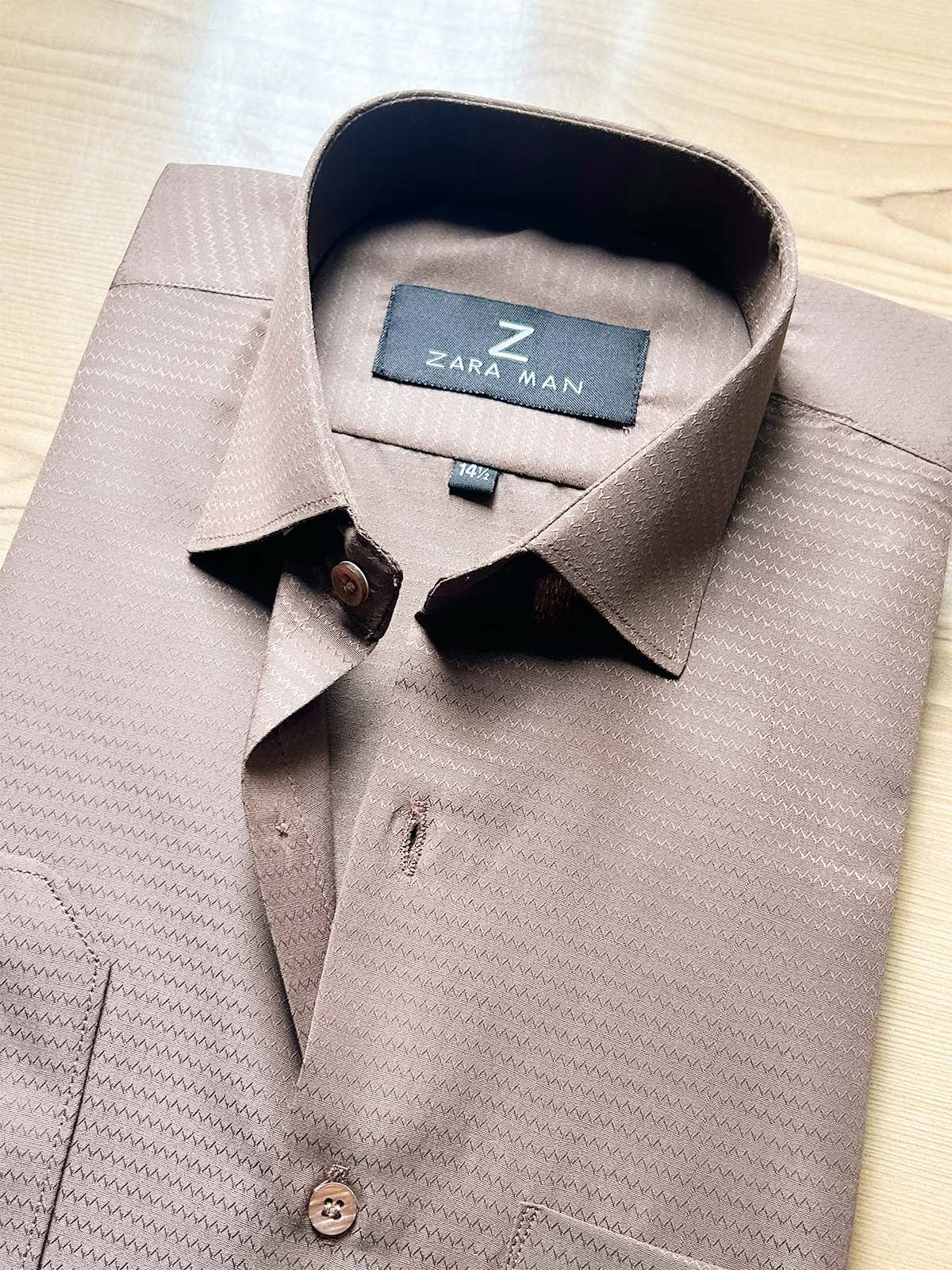 MFS596 Brown Textured Formal Dress Shirt For Men