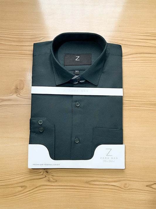 Dark Green Textured Formal Dress Shirt For Men MFS502