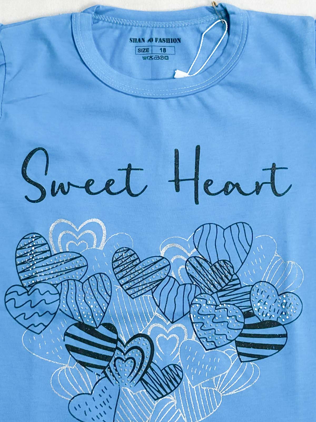 2Yrs - 7Ys Sweet Heart Blue T-Shirt For Girls SK GTS120