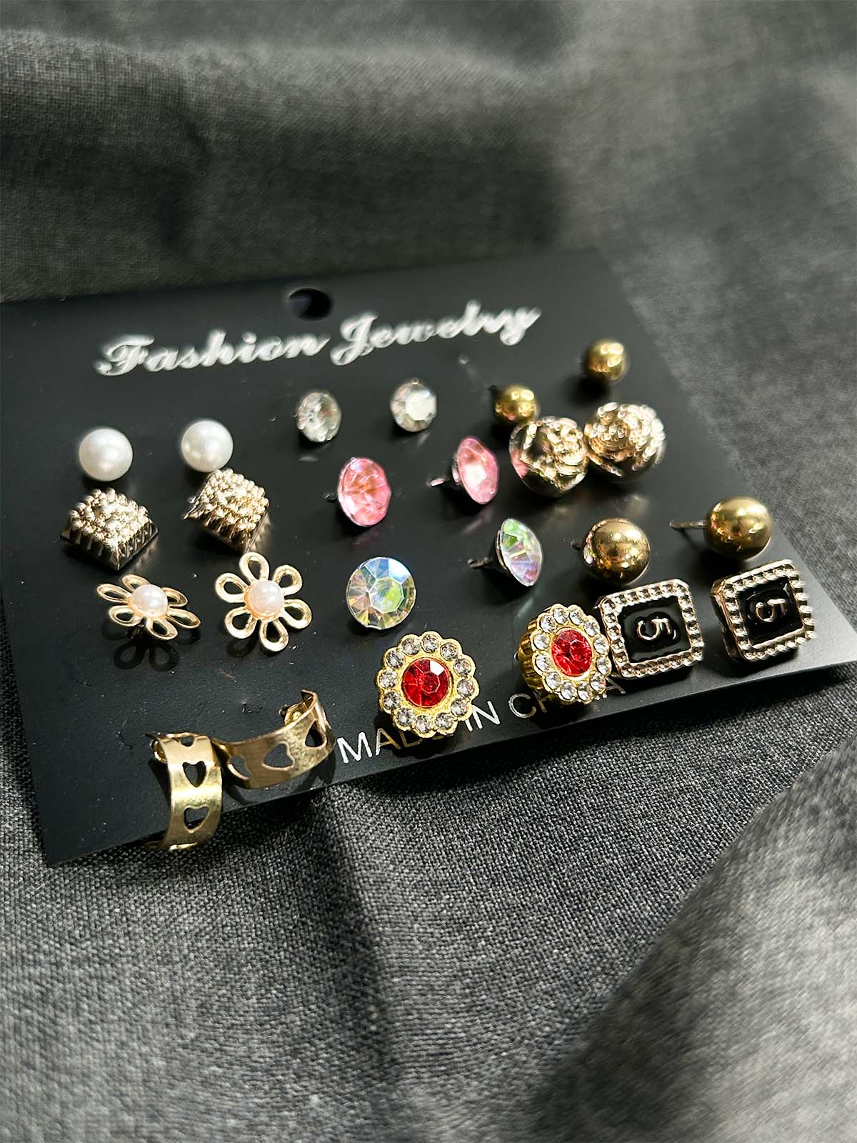 Pack Of 12 Multi Stud Earrings Set WGN34