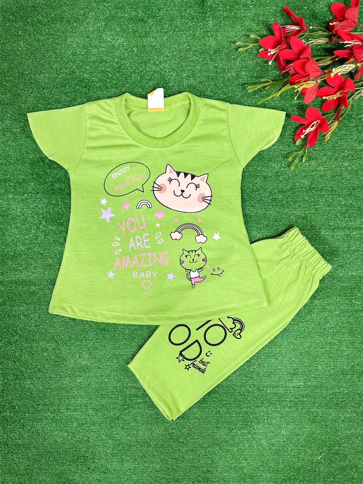 1Yr - 4Yrs Cat Green Suit For Girls RG GS326