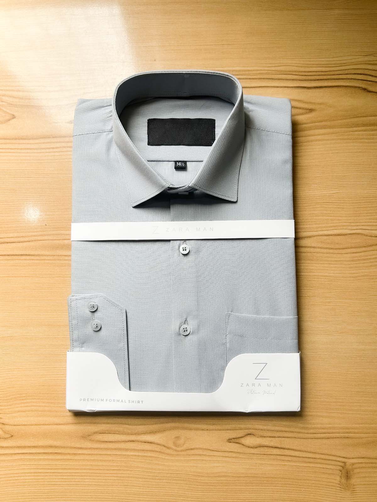Light Grey Self Formal Dress Shirt For Men MFS562