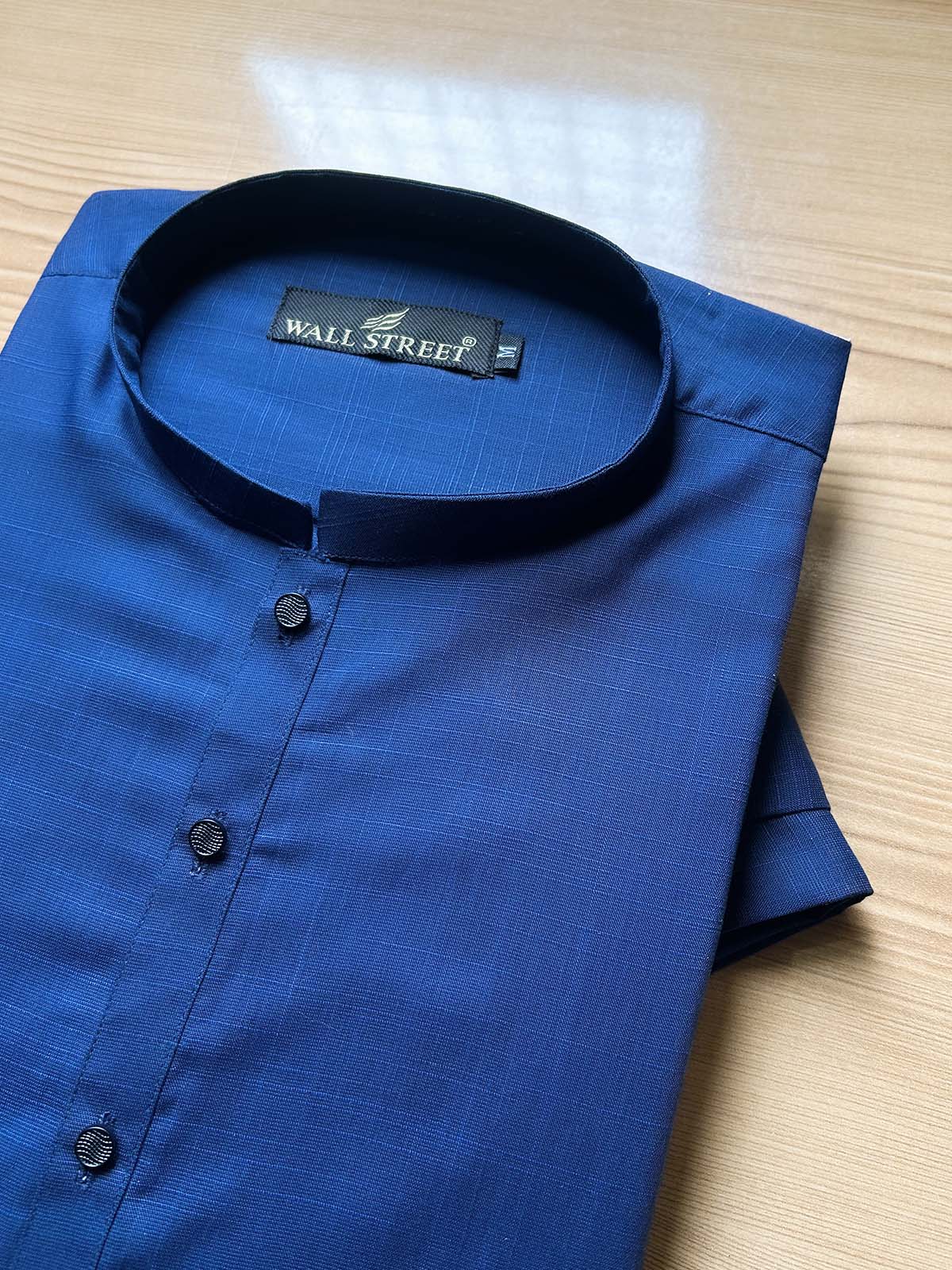 032-2 MSK565 Ink Blue Stitched Suit Sherwani Collar Kurta Pajama For Men