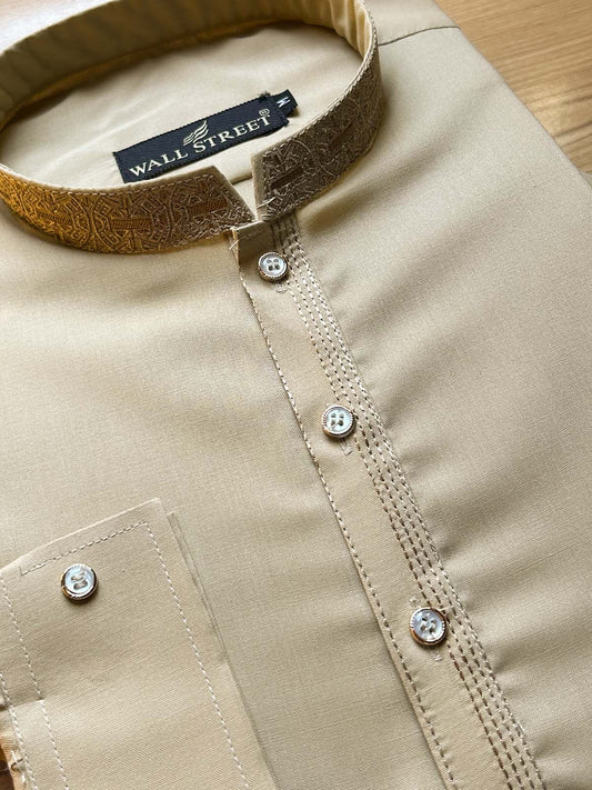 926-2 Fawn Stitched Suit Sherwani Collar Kameez Shalwar For Men MSK448