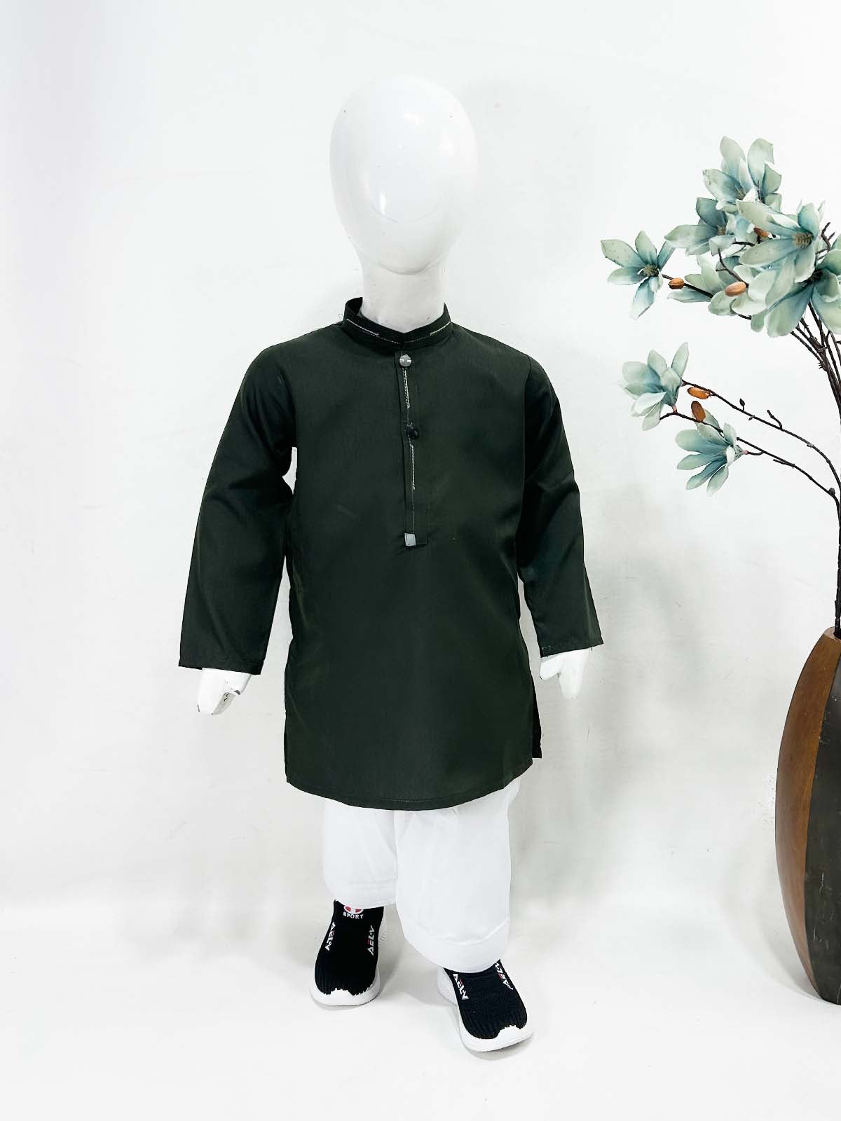 918 2Yrs - 16Yrs Dark Green Kameez Shalwar Suit For Boys AM BKS177