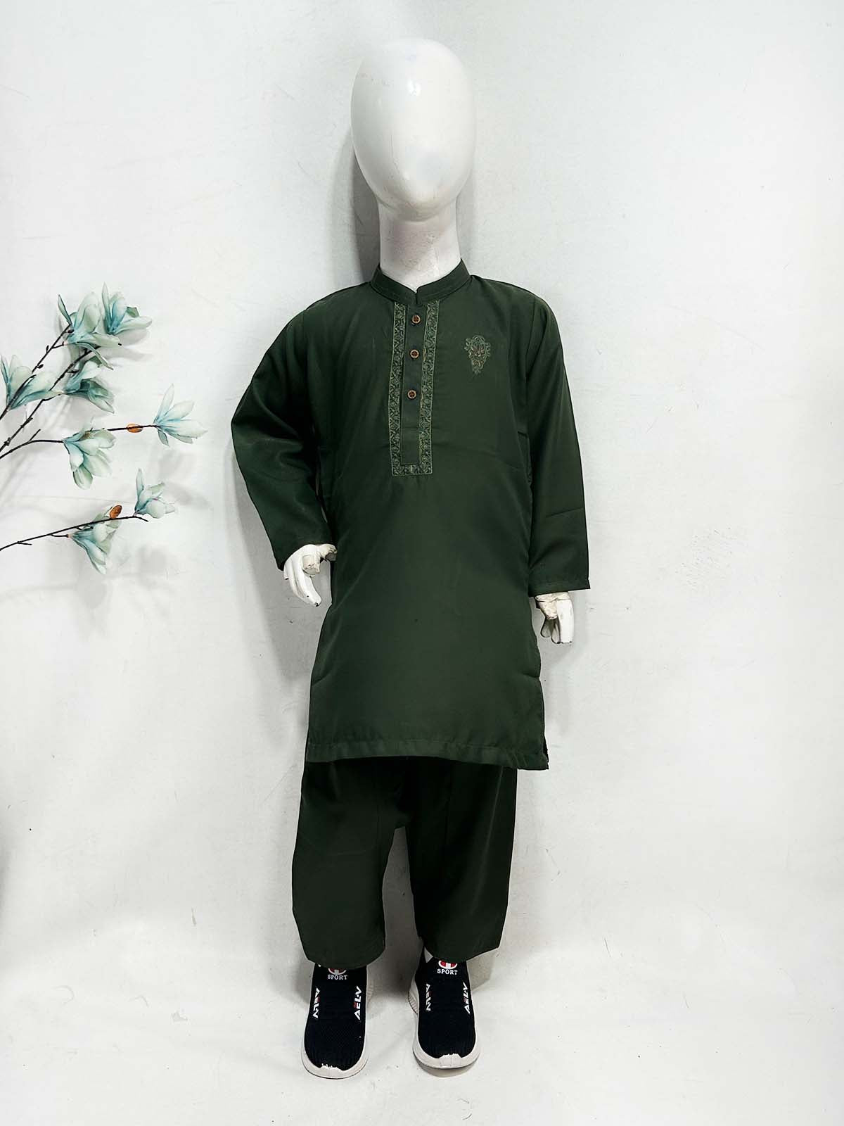 5Yrs - 14Yrs Green Kameez Shalwar Suit For Boy AM BKS205