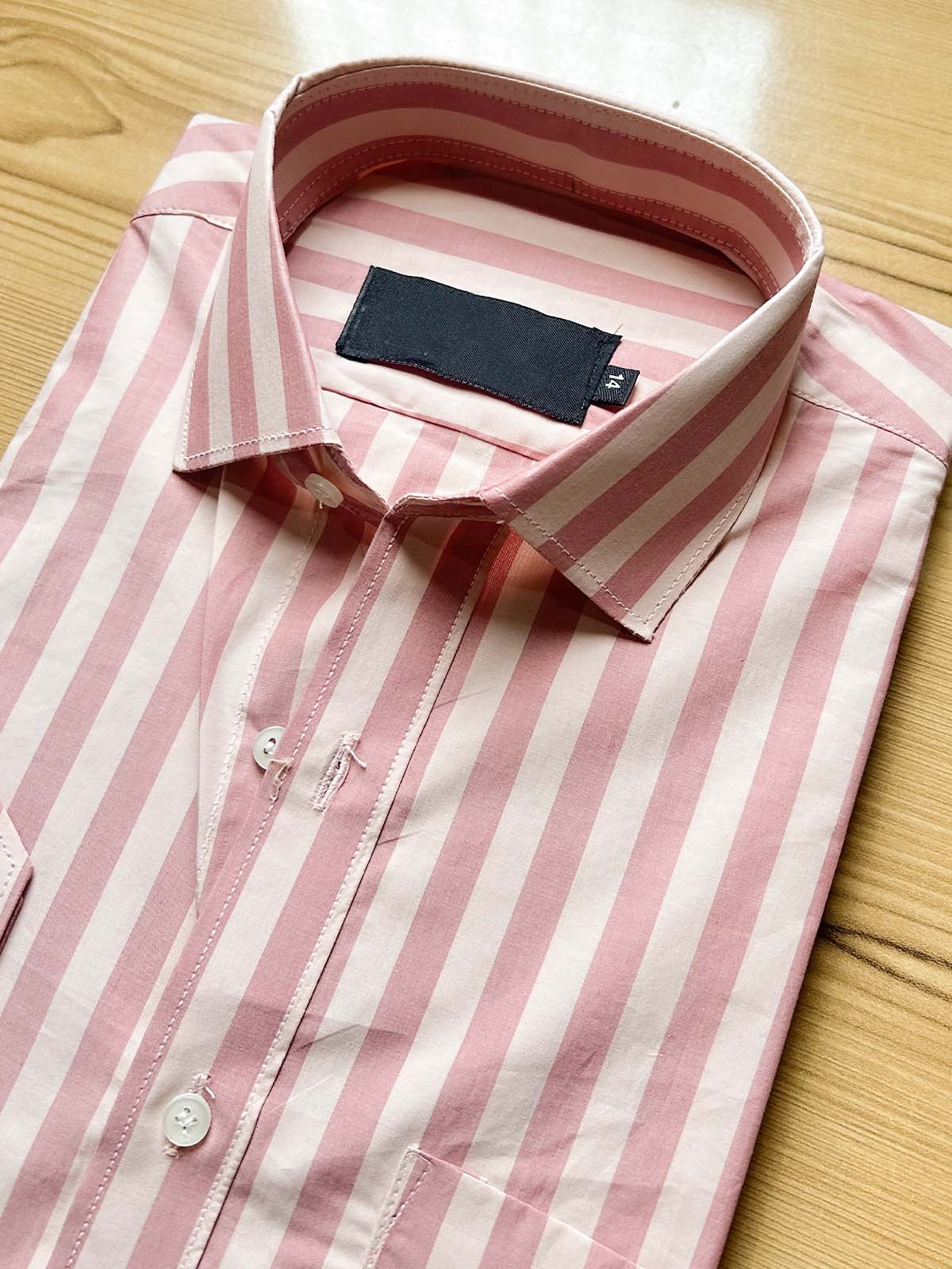Tea-Pink Lines Formal Dress Shirt For Men MFS559