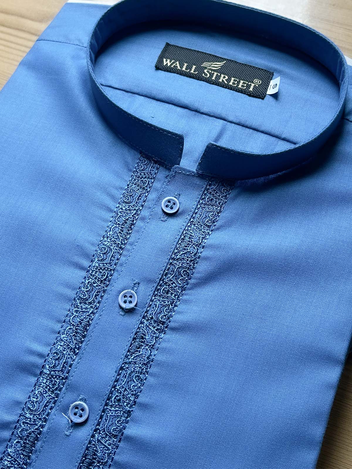 952/1-6 MSK491 Blue Stitched Suit Sherwani Collar Kameez Shalwar For Men