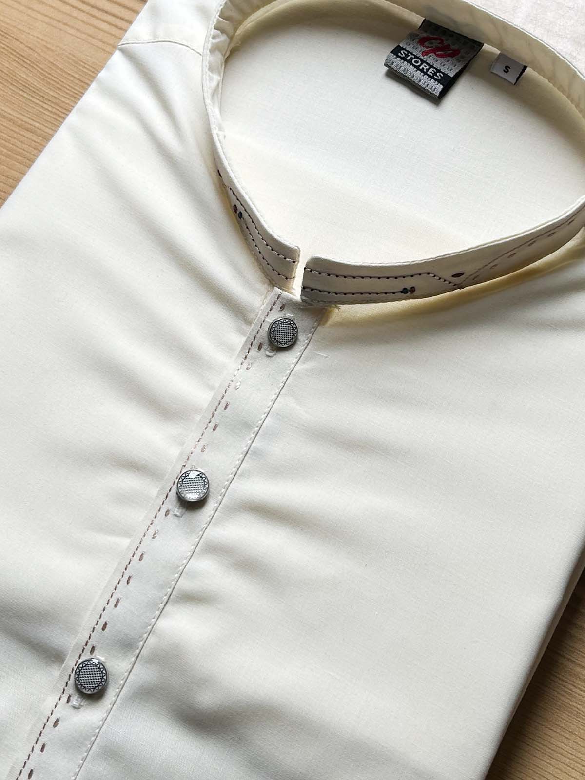 970-6 MSK498 Cream Stitched Suit Sherwani Collar Kurta Pajama For Men