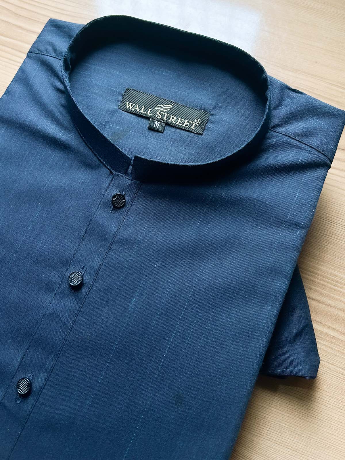 030-7 MSK562 Deep Blue Stitched Suit Sherwani Collar Kurta Pajama For Men