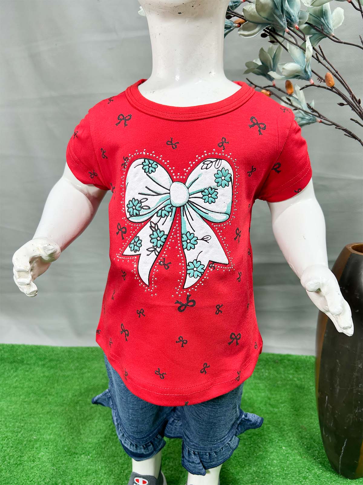 1Yr - 4Yrs Bow Red Suit For Girls SK GS398