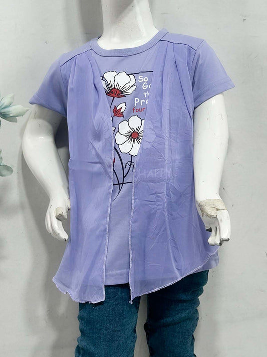 2Yrs - 7Ys Floral Blue T-Shirt For Girls SK GTS100