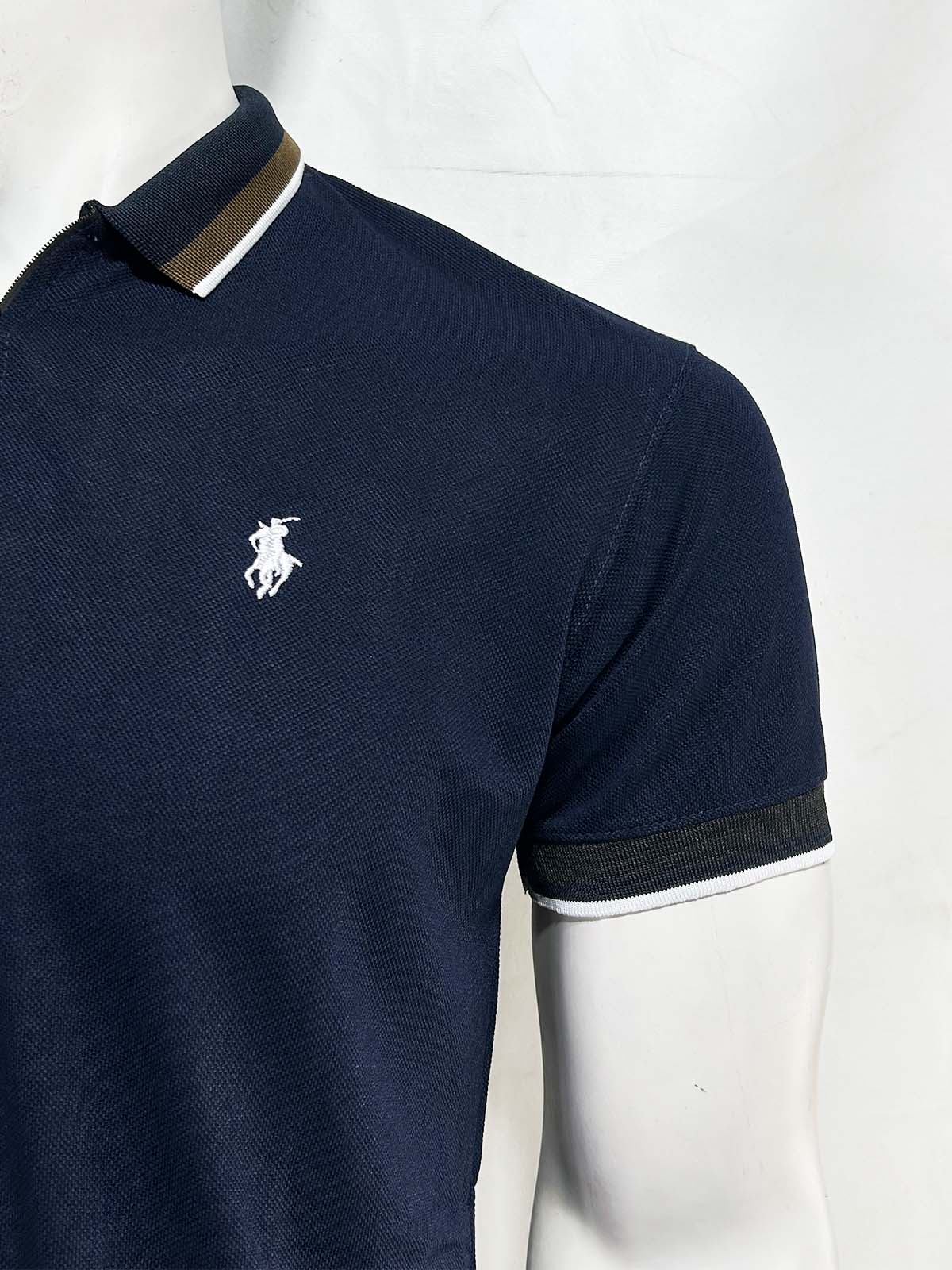 Navy Zip Polo T-Shirt For Men MTS449