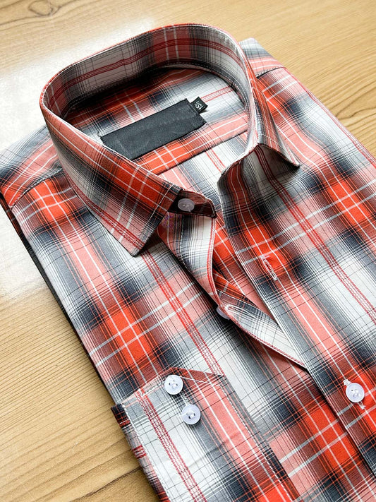 Orange Checks Formal Dress Shirt For Men MFS444