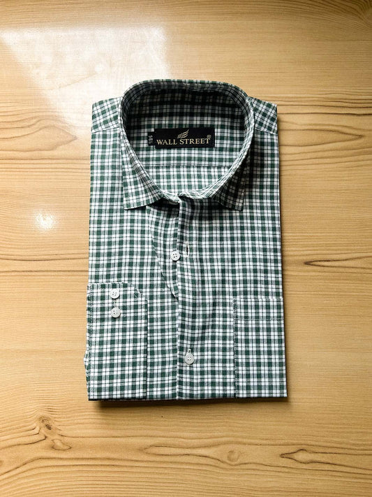 Green Checks Formal Dress Shirt For Men MFS568
