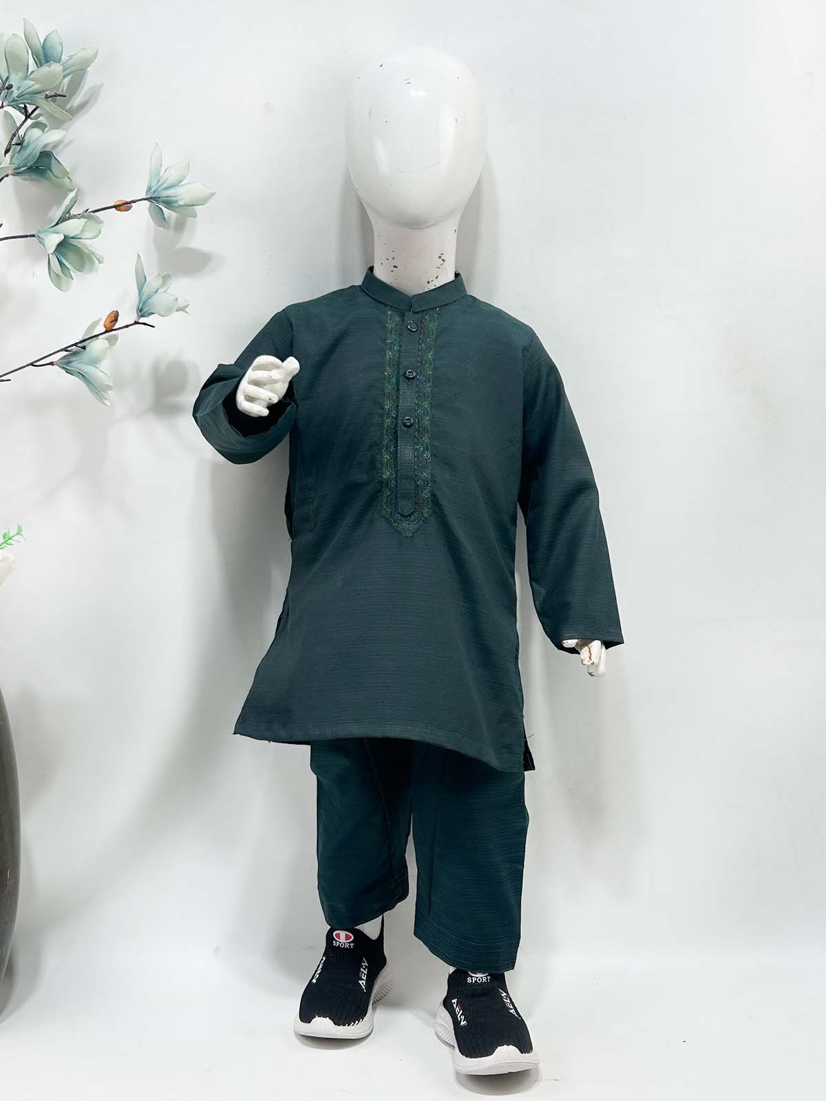 2Yrs - 8Yrs Teal Kameez Shalwar Suit For Boy AM BKS208