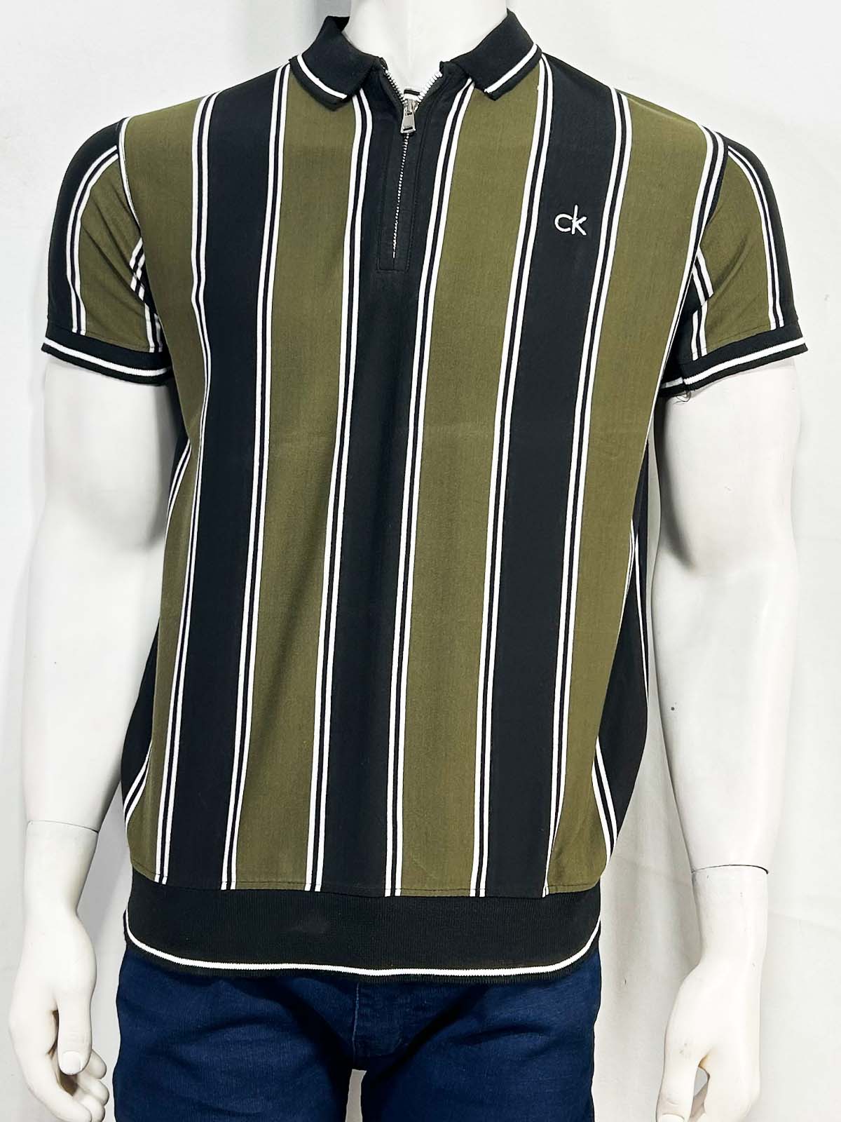 Green Striped Polo T-Shirt For Men MTS458