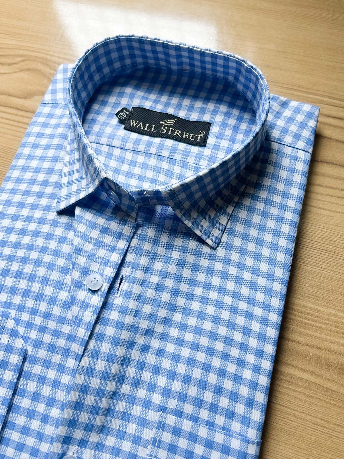 Blue Mini Box Formal Dress Shirt For Men MFS575