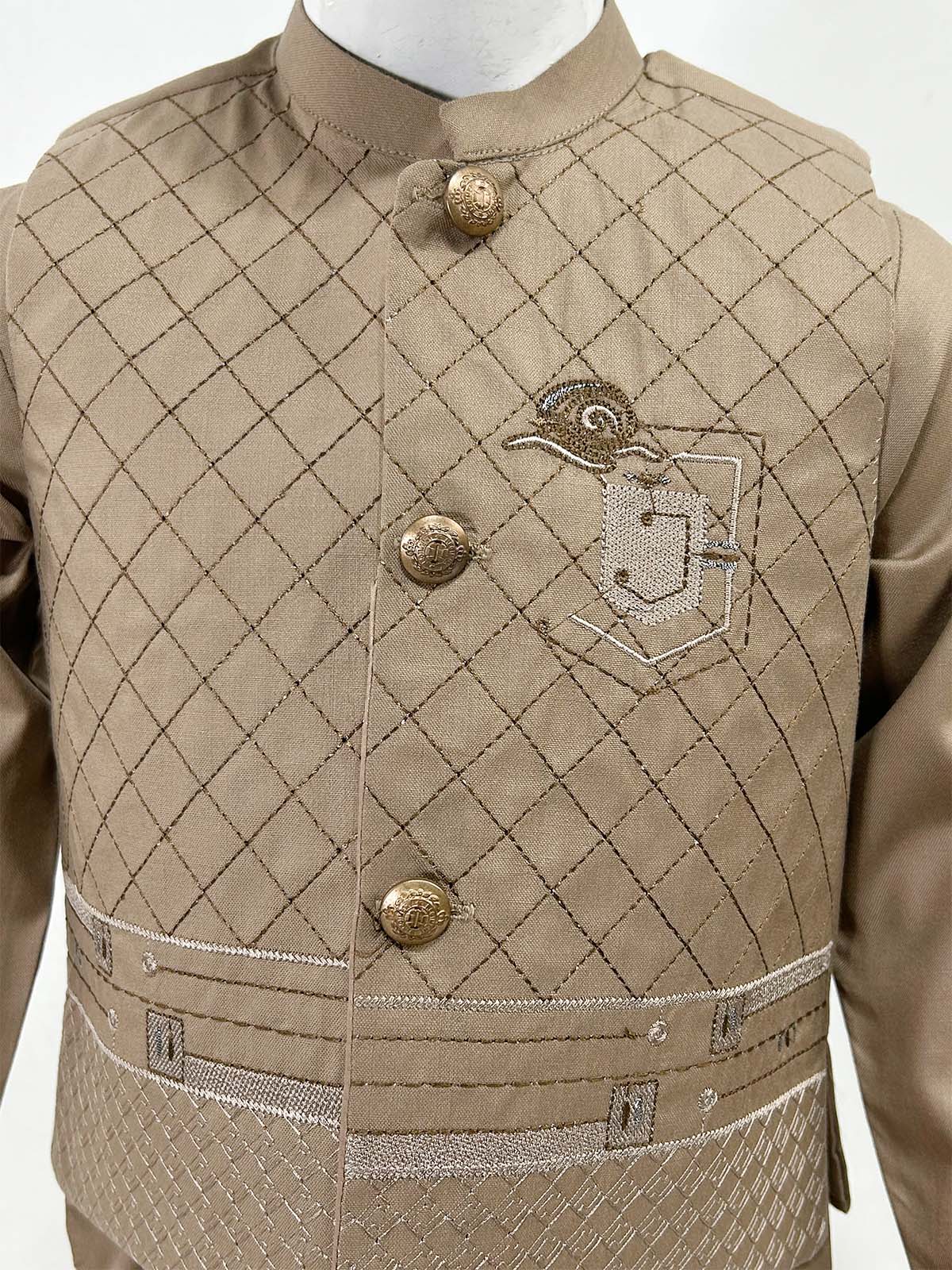 1Yrs - 11Yrs Brown Kameez Shalwar with Waistcoat For Boys AM BKS155