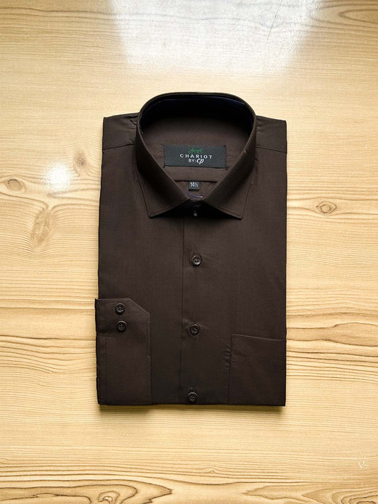 Dark Brown Plain Formal Dress Shirt For Men MFS476