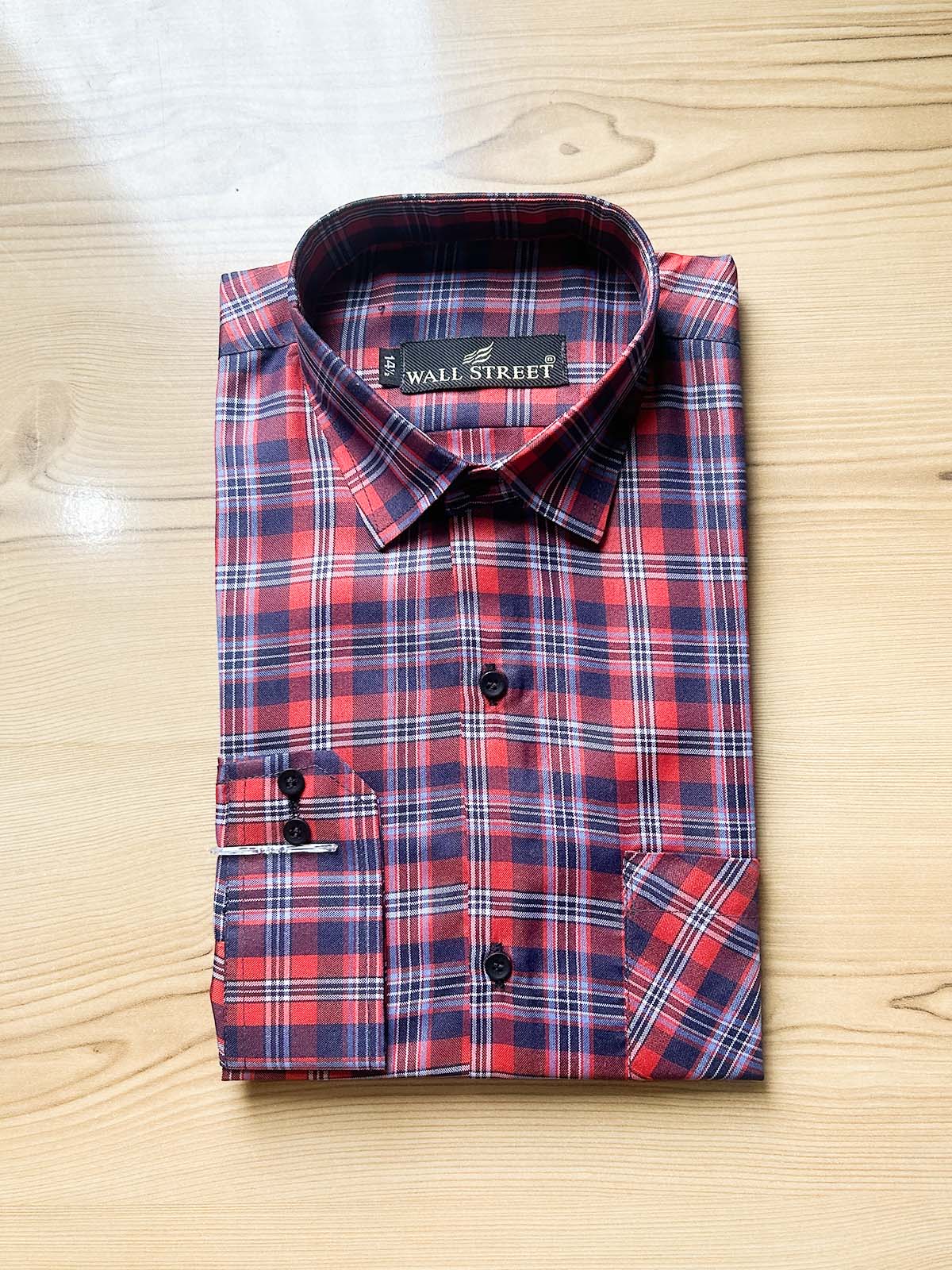 Red Checks Formal Dress Shirt For Men MFS578