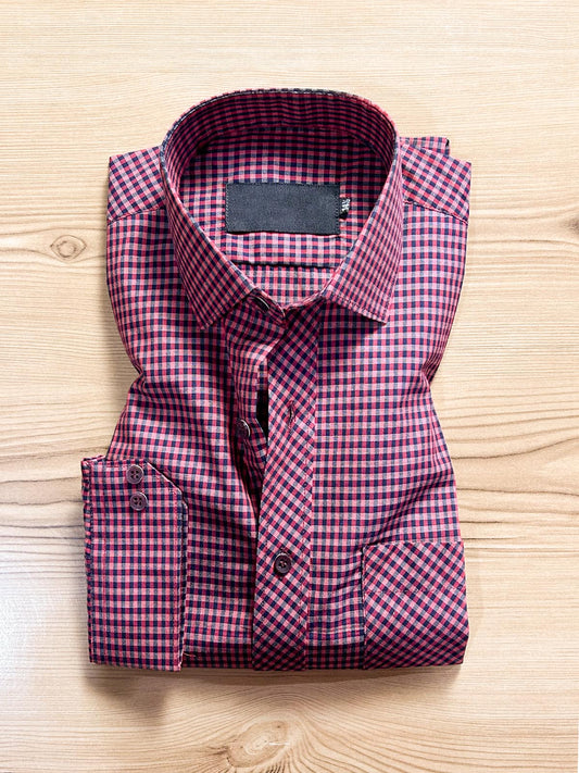 Micro Red Checks Formal Dress Shirt For Men MFS411