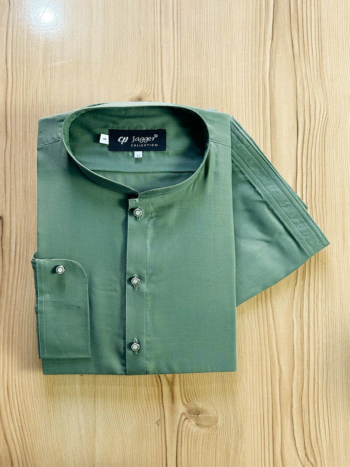 927 Green Stitched Suit Sherwani Collar Kameez Shalwar For Men MSK337