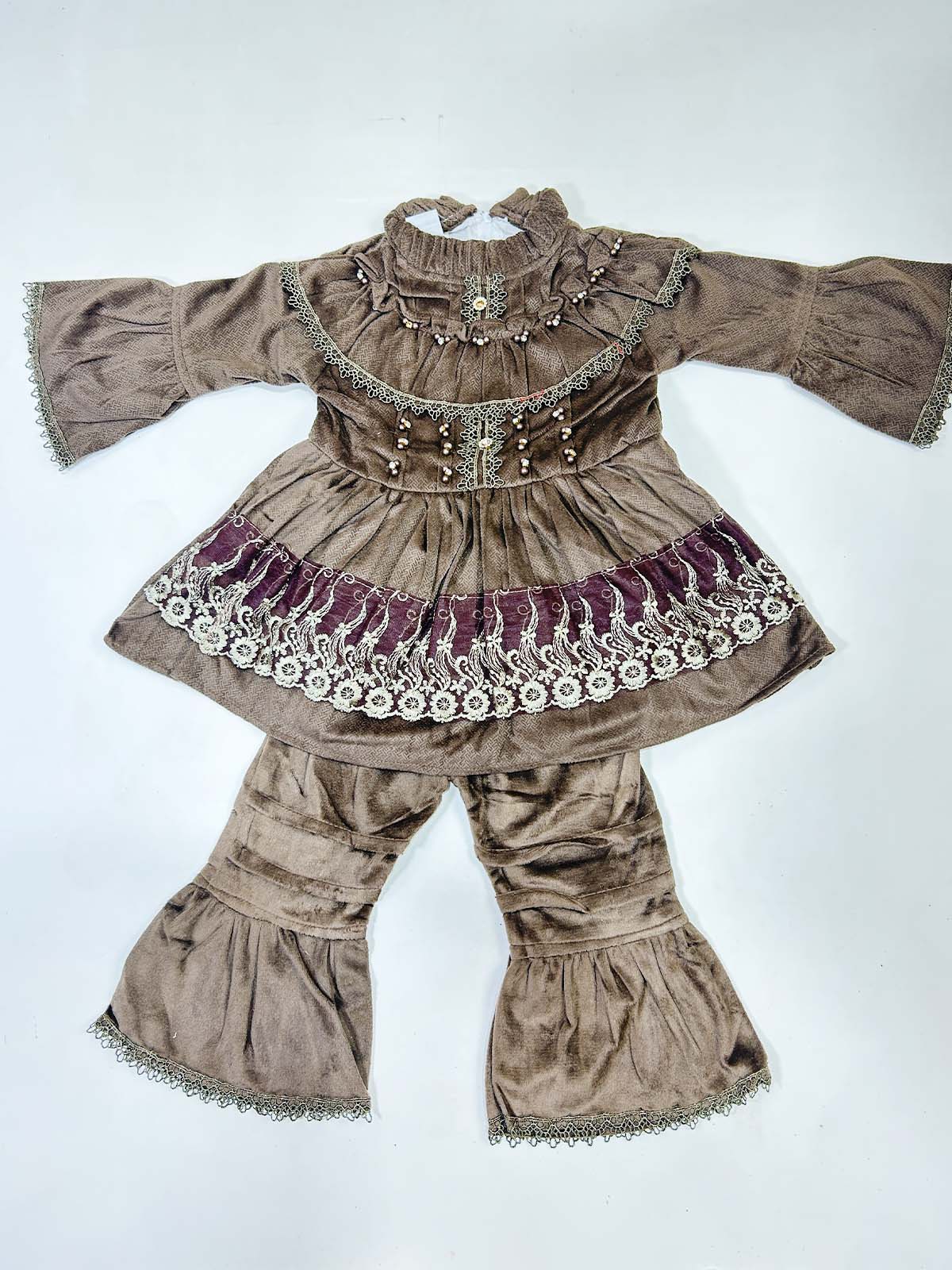 1Yr - 4Yrs Velour Brown Suit For Girls RZ GS312