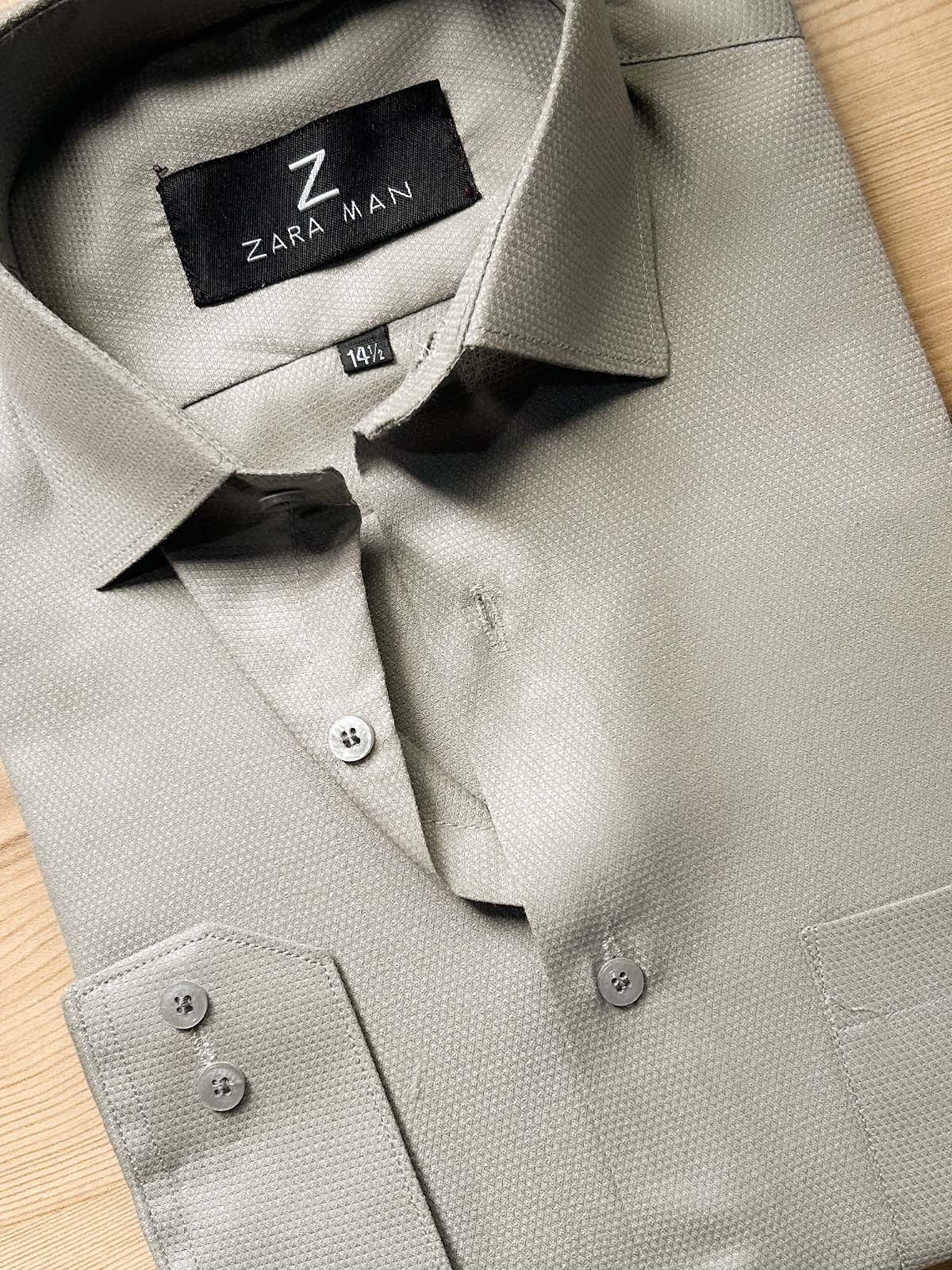 MFS586 L Brown Textured Formal Dress Shirt For Men