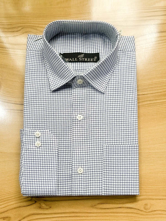 MFS580 Mini Blue Checks Formal Dress Shirt For Men