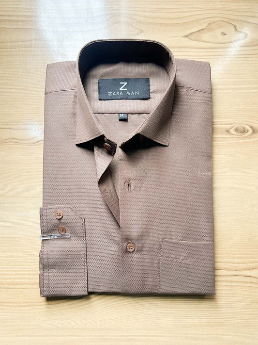 MFS596 Brown Textured Formal Dress Shirt For Men