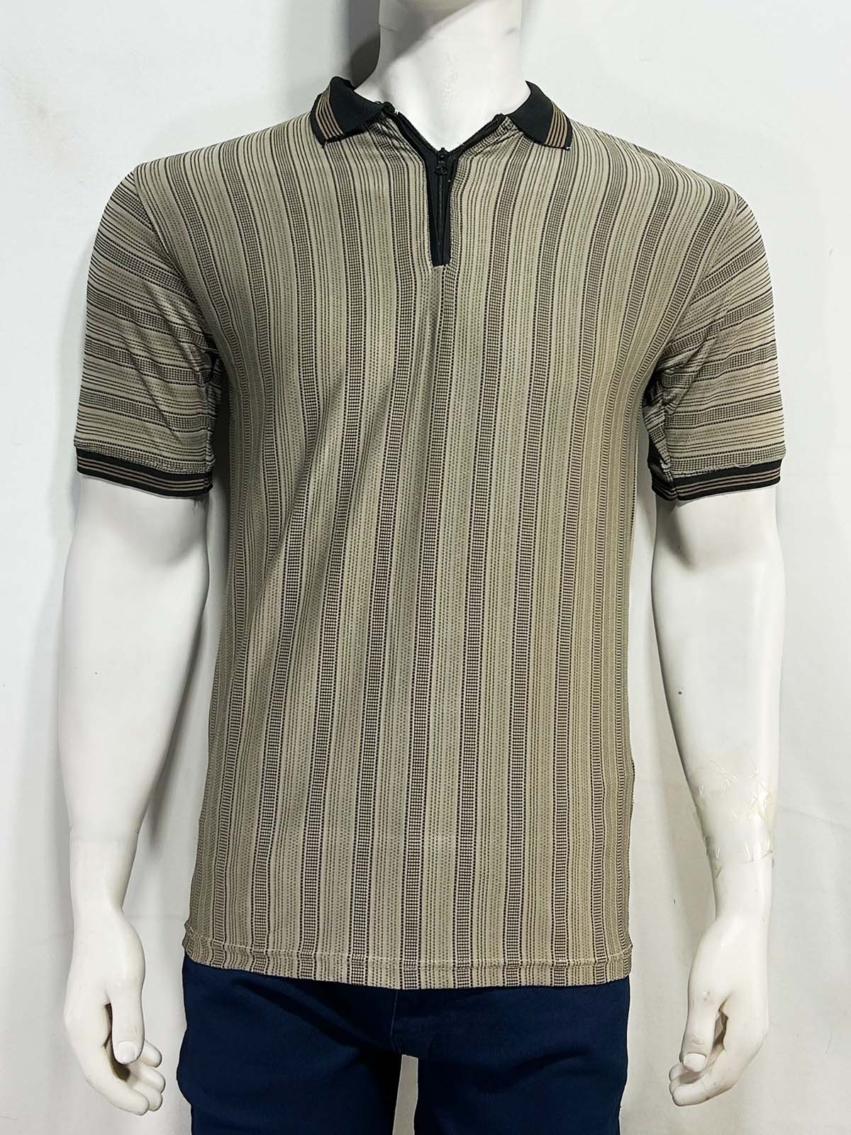 Beige Striped Polo T-Shirt For Men MTS491
