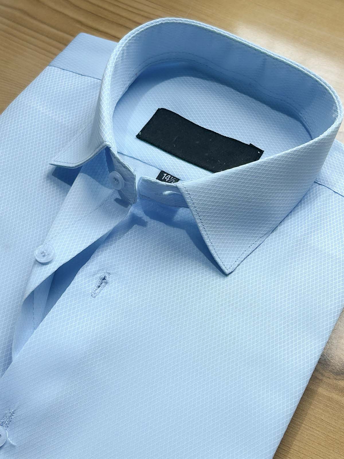 Sky Blue Textured Formal Dress Shirt For Men MFS503