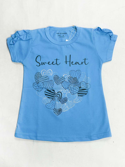 2Yrs - 7Ys Sweet Heart Blue T-Shirt For Girls SK GTS120