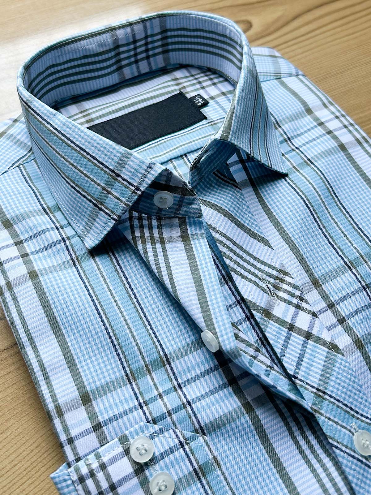 F Blue Checks Formal Dress Shirt For Men MFS513