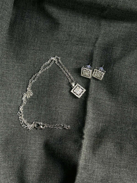 Silver Necklace Earrings Set WGN9
