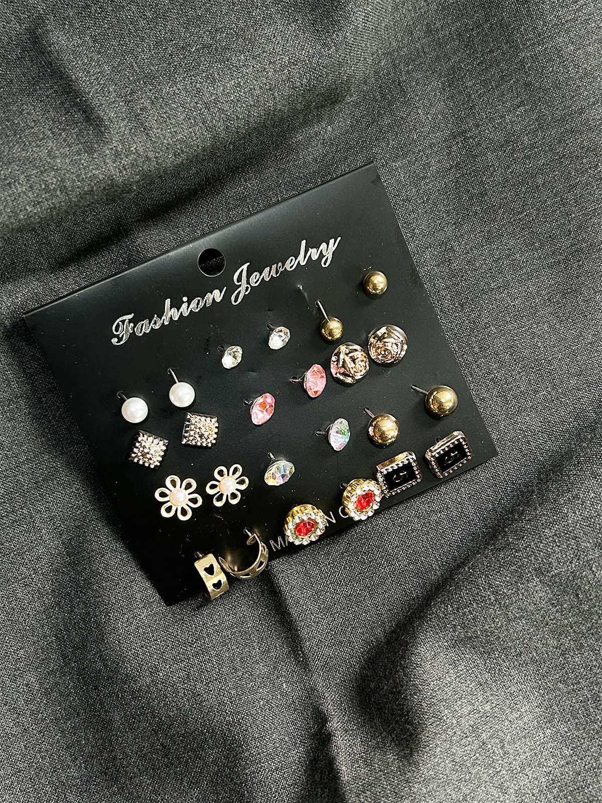 Pack Of 12 Multi Stud Earrings Set WGN34