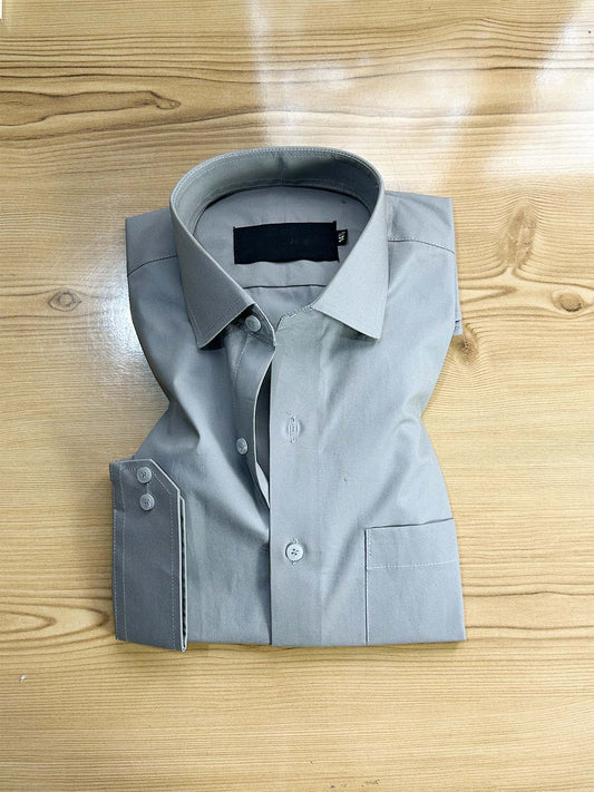 Grey Plain Formal Dress Shirt For Men MFS420