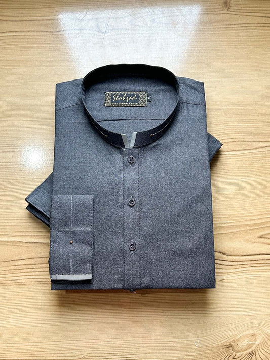 899-3 Charcoal Stitched Suit Sherwani Collar Kameez Shalwar For Men MSK398