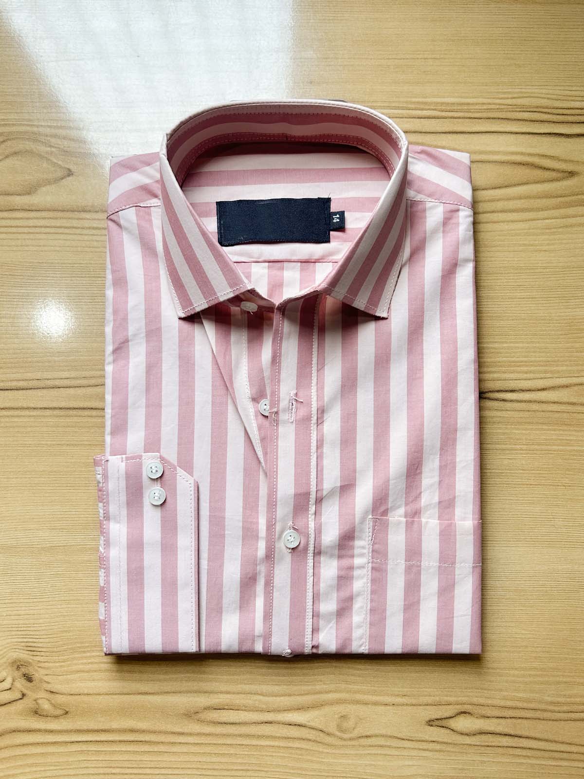 Tea-Pink Lines Formal Dress Shirt For Men MFS559