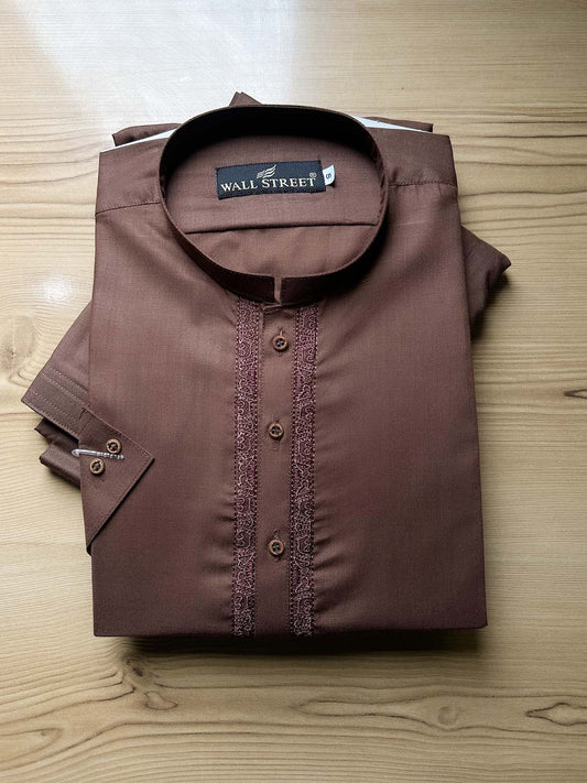 952/1-5 MSK490 Brown Stitched Suit Sherwani Collar Kameez Shalwar For Men