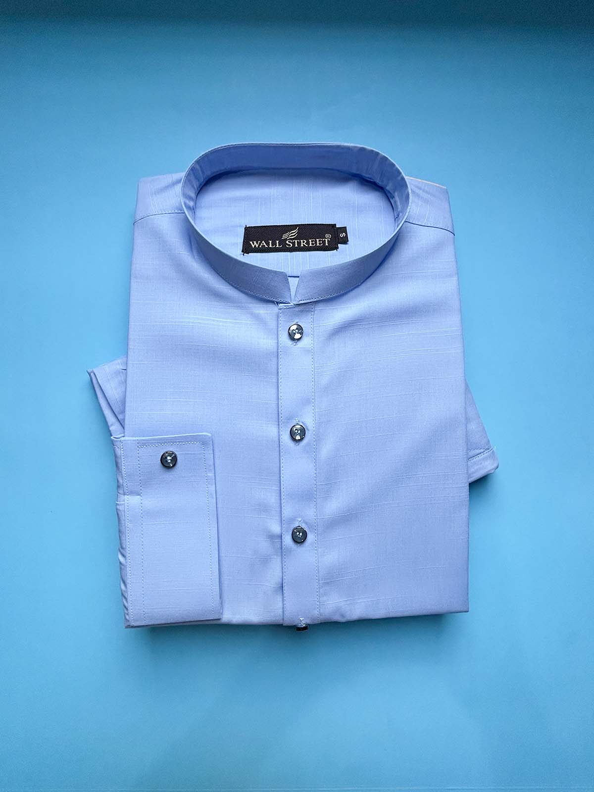 P923-8 Sky Blue Stitched Suit Sherwani Collar Kurta Pajama For Men MSK382