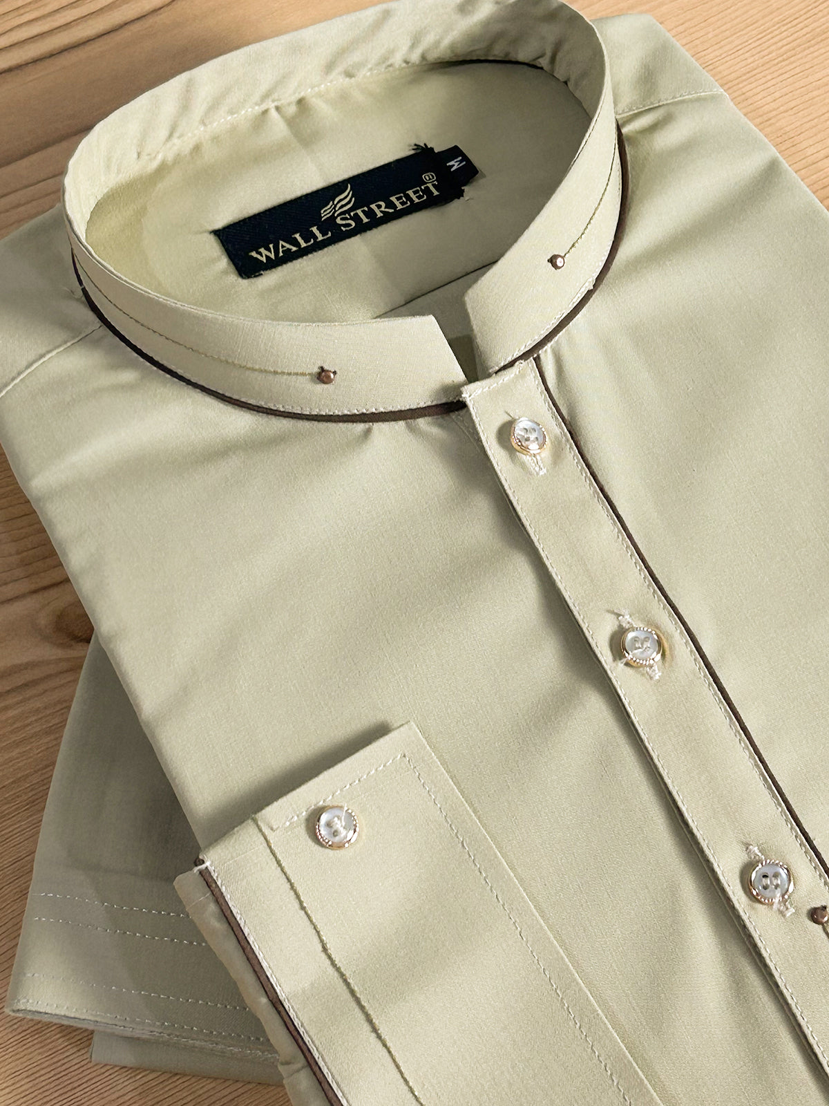 916-9 Cream Stitched Suit Sherwani Collar Kameez Shalwar For Men MSK404