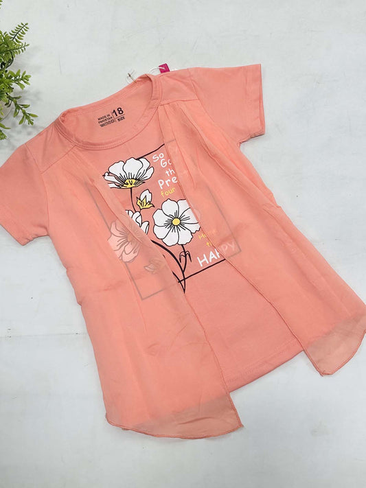 2Yrs - 7Ys Floral Orange T-Shirt For Girls SK GTS102
